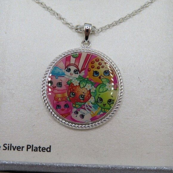Shopkins Fine Plated Silver Character Image Round Pendant Charm Necklace NEW - Picture 2 of 5